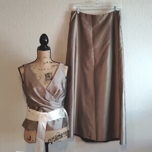W Too Watters & Watters Bronze Two-Piece Cream Ribbon Sash Formal Skirt Set 12
